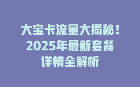 大宝卡流量大揭秘！2025年最新套餐详情全解析