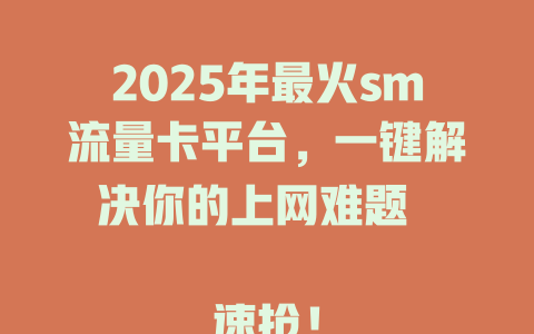 2025年最火sm流量卡平台，一键解决你的上网难题  

速抢！