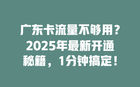 广东卡流量不够用？2025年最新开通秘籍，1分钟搞定！