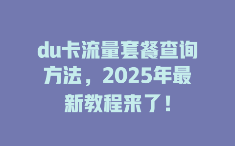 du卡流量套餐查询方法，2025年最新教程来了！