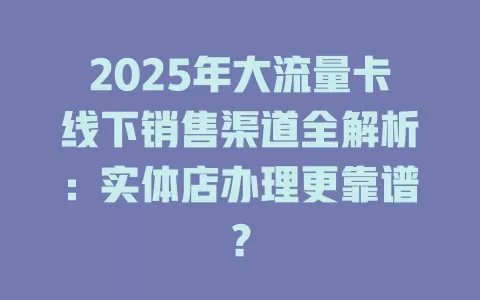 2025年大流量卡线下销售渠道全解析：实体店办理更靠谱？