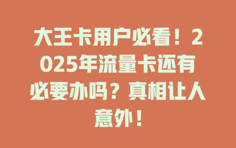 大王卡用户必看！2025年流量卡还有必要办吗？真相让人意外！