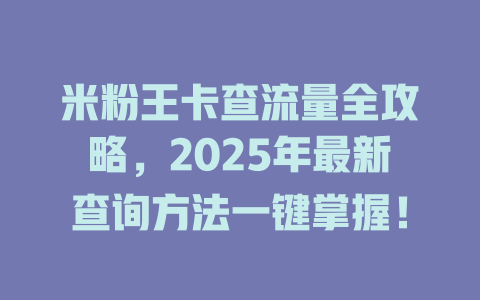 米粉王卡查流量全攻略，2025年最新查询方法一键掌握！