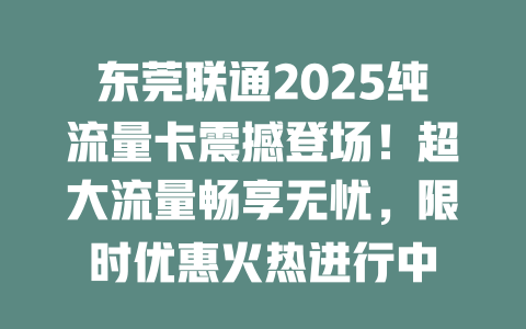 东莞联通2025纯流量卡震撼登场！超大流量畅享无忧，限时优惠火热进行中