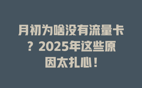月初为啥没有流量卡？2025年这些原因太扎心！