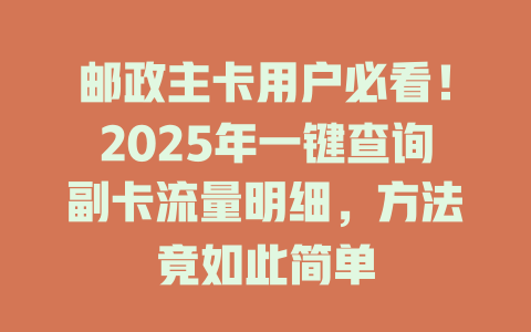 邮政主卡用户必看！2025年一键查询副卡流量明细，方法竟如此简单