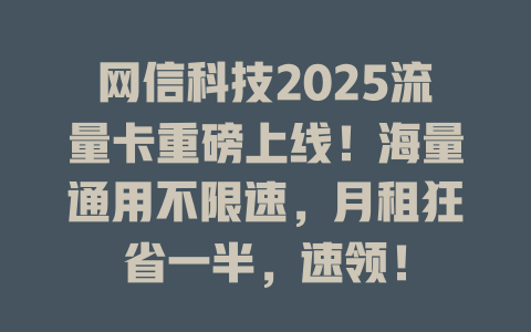 网信科技2025流量卡重磅上线！海量通用不限速，月租狂省一半，速领！