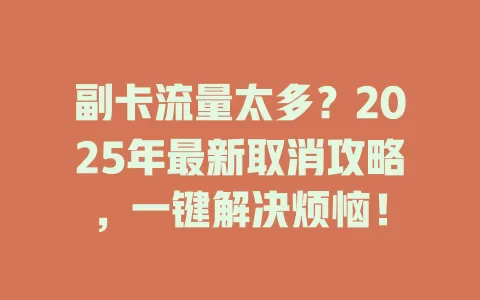 副卡流量太多？2025年最新取消攻略，一键解决烦恼！