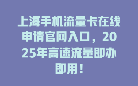 上海手机流量卡在线申请官网入口，2025年高速流量即办即用！