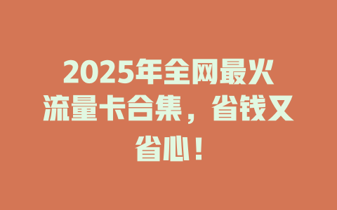 2025年全网最火流量卡合集，省钱又省心！