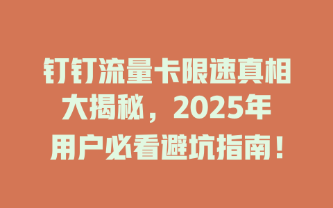 钉钉流量卡限速真相大揭秘，2025年用户必看避坑指南！