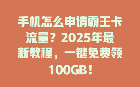手机怎么申请霸王卡流量？2025年最新教程，一键免费领100GB！