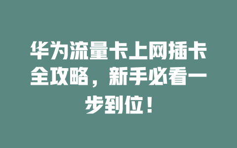 华为流量卡上网插卡全攻略，新手必看一步到位！