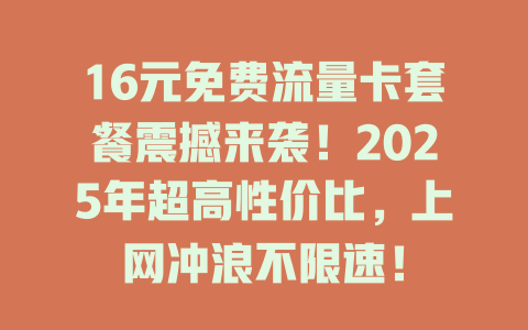16元免费流量卡套餐震撼来袭！2025年超高性价比，上网冲浪不限速！