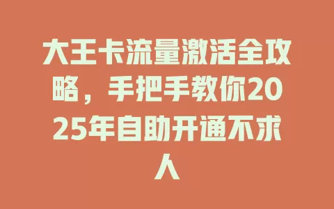 大王卡流量激活全攻略，手把手教你2025年自助开通不求人