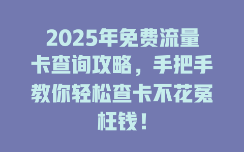 2025年免费流量卡查询攻略，手把手教你轻松查卡不花冤枉钱！