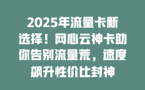 2025年流量卡新选择！网心云神卡助你告别流量荒，速度飙升性价比封神