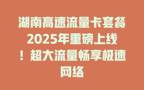 湖南高速流量卡套餐2025年重磅上线！超大流量畅享极速网络