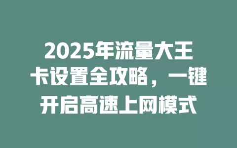 2025年流量大王卡设置全攻略，一键开启高速上网模式