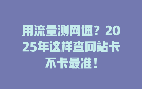 用流量测网速？2025年这样查网站卡不卡最准！