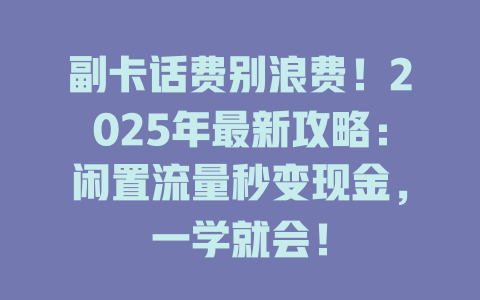 副卡话费别浪费！2025年最新攻略：闲置流量秒变现金，一学就会！