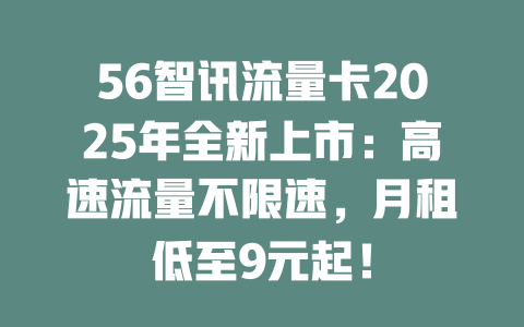 56智讯流量卡2025年全新上市：高速流量不限速，月租低至9元起！