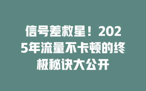 信号差救星！2025年流量不卡顿的终极秘诀大公开