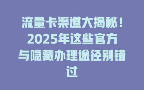 流量卡渠道大揭秘！2025年这些官方与隐藏办理途径别错过
