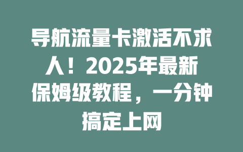 导航流量卡激活不求人！2025年最新保姆级教程，一分钟搞定上网