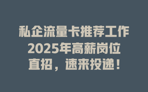 私企流量卡推荐工作2025年高薪岗位直招，速来投递！
