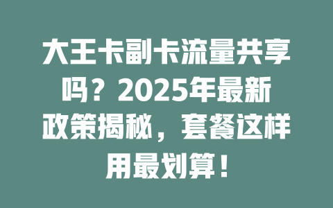 大王卡副卡流量共享吗？2025年最新政策揭秘，套餐这样用最划算！