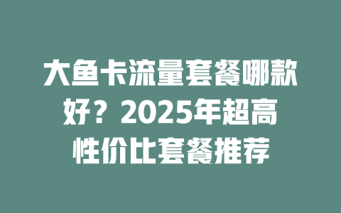 大鱼卡流量套餐哪款好？2025年超高性价比套餐推荐