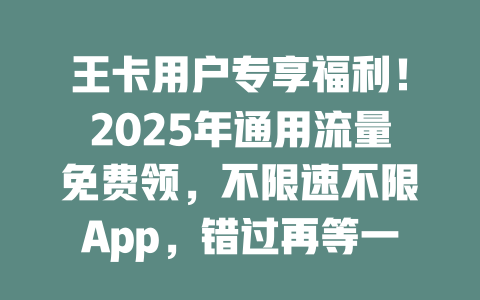 王卡用户专享福利！2025年通用流量免费领，不限速不限App，错过再等一年