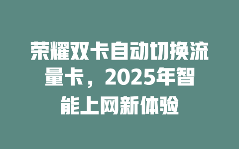 荣耀双卡自动切换流量卡，2025年智能上网新体验
