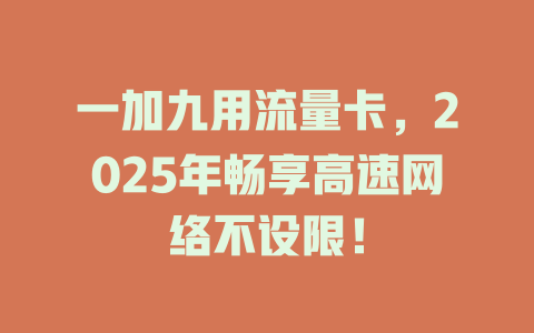 一加九用流量卡，2025年畅享高速网络不设限！
