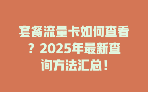 套餐流量卡如何查看？2025年最新查询方法汇总！