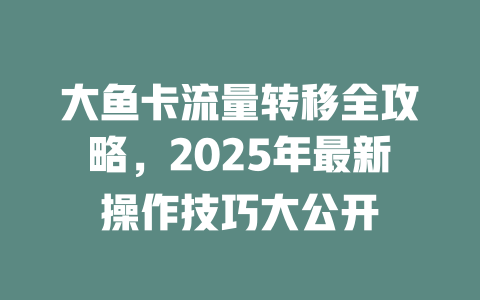 大鱼卡流量转移全攻略，2025年最新操作技巧大公开