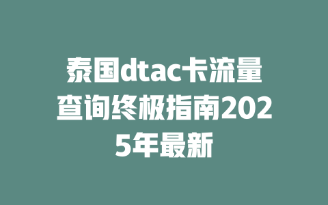 泰国dtac卡流量查询终极指南2025年最新