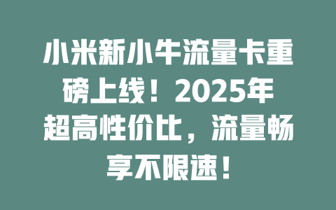 小米新小牛流量卡重磅上线！2025年超高性价比，流量畅享不限速！
