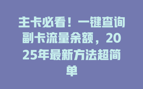主卡必看！一键查询副卡流量余额，2025年最新方法超简单