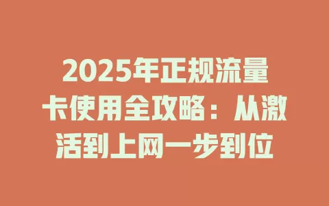 2025年正规流量卡使用全攻略：从激活到上网一步到位