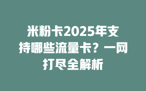 米粉卡2025年支持哪些流量卡？一网打尽全解析