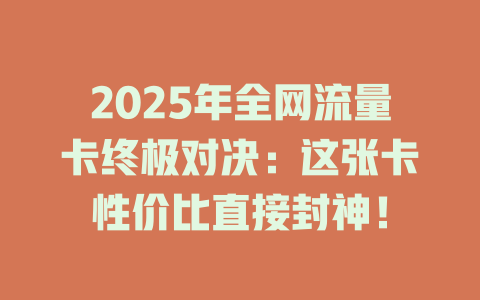 2025年全网流量卡终极对决：这张卡性价比直接封神！