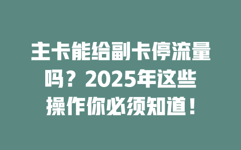 主卡能给副卡停流量吗？2025年这些操作你必须知道！