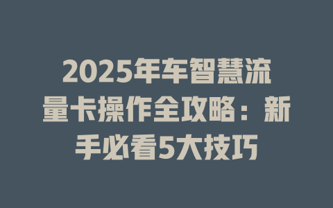 2025年车智慧流量卡操作全攻略：新手必看5大技巧
