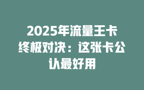 2025年流量王卡终极对决：这张卡公认最好用