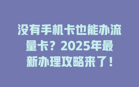 没有手机卡也能办流量卡？2025年最新办理攻略来了！