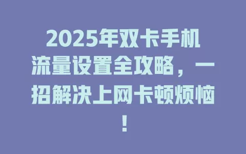 2025年双卡手机流量设置全攻略，一招解决上网卡顿烦恼！