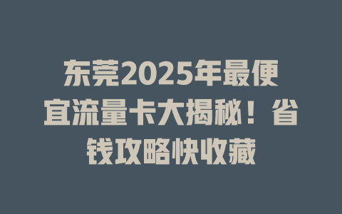 东莞2025年最便宜流量卡大揭秘！省钱攻略快收藏