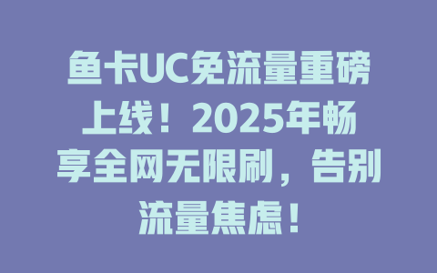鱼卡UC免流量重磅上线！2025年畅享全网无限刷，告别流量焦虑！